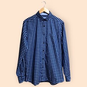 Johnston & Murphy Button Collar Premium Cotton Shirt Business Casual Blue MENS M